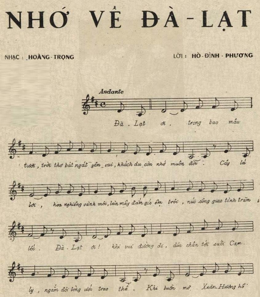 Sheet nhạc Nhớ Về Đà Lạt